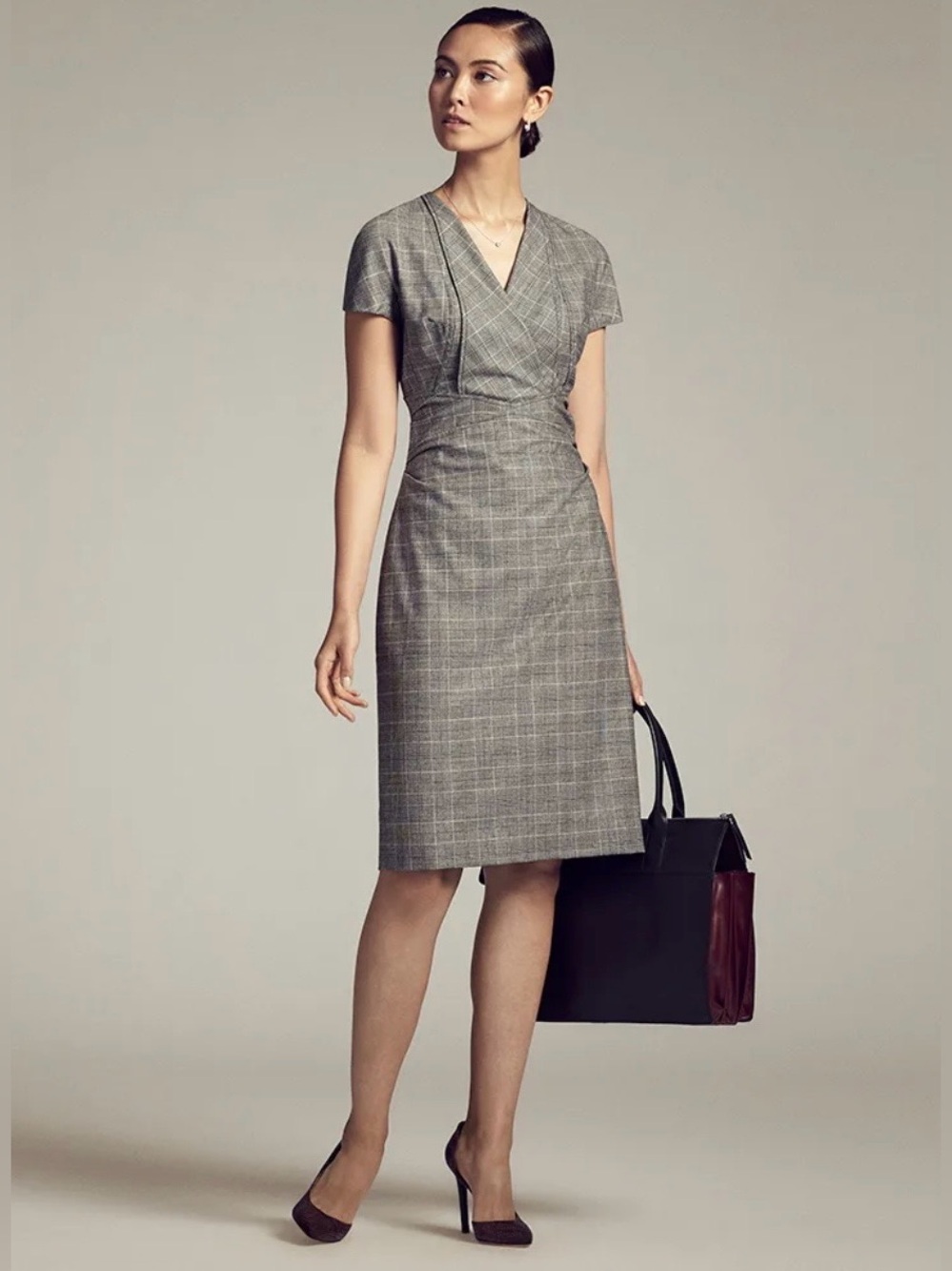 M.M.LaFleur Emma Dress Plaid Sheath Business Career Dress Gray Glen Plaid Sz 10